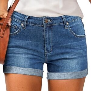 High waisted rolled hem jean shorts